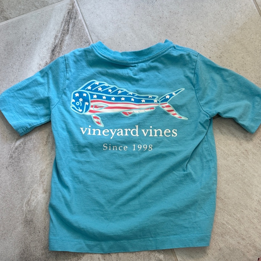 Vineyard Vines Kids Teal American Flag Fish Graphic Tee